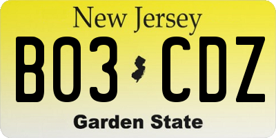 NJ license plate B03CDZ