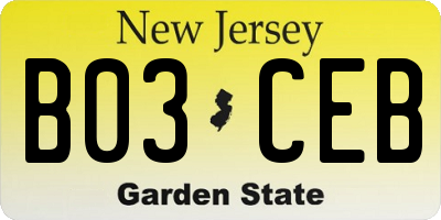 NJ license plate B03CEB