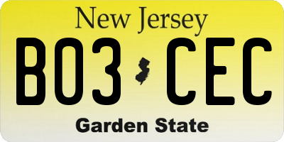 NJ license plate B03CEC