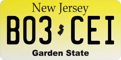 NJ license plate B03CEI