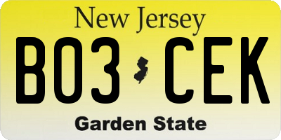NJ license plate B03CEK