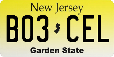 NJ license plate B03CEL
