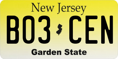 NJ license plate B03CEN