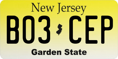 NJ license plate B03CEP