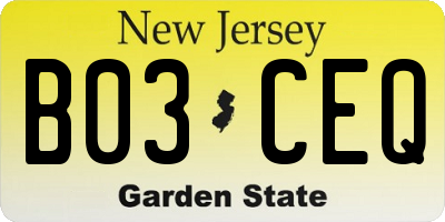 NJ license plate B03CEQ