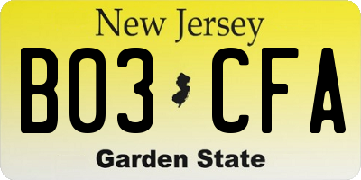 NJ license plate B03CFA