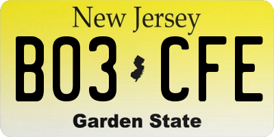 NJ license plate B03CFE