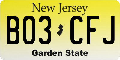 NJ license plate B03CFJ