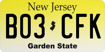 NJ license plate B03CFK