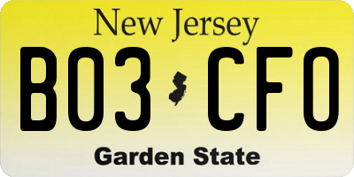 NJ license plate B03CFO