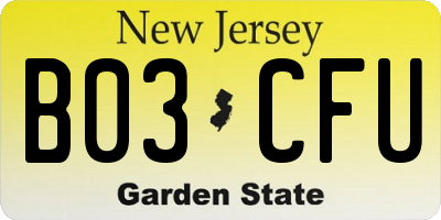 NJ license plate B03CFU