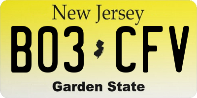 NJ license plate B03CFV