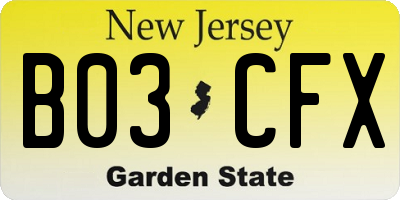 NJ license plate B03CFX