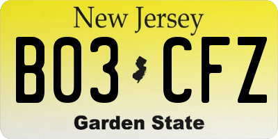 NJ license plate B03CFZ
