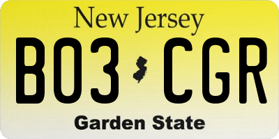 NJ license plate B03CGR