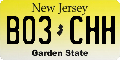 NJ license plate B03CHH