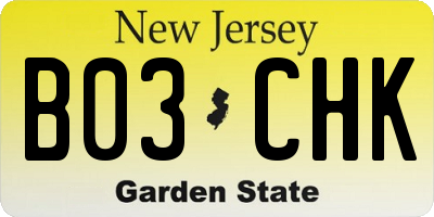 NJ license plate B03CHK