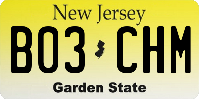 NJ license plate B03CHM