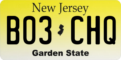NJ license plate B03CHQ