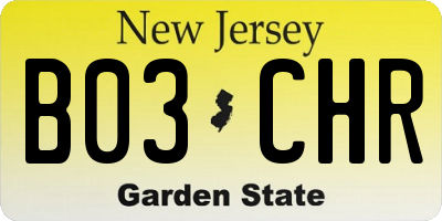 NJ license plate B03CHR