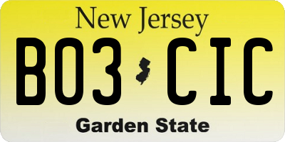 NJ license plate B03CIC