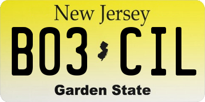 NJ license plate B03CIL