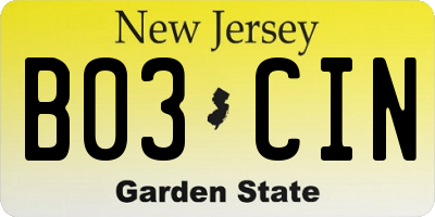 NJ license plate B03CIN