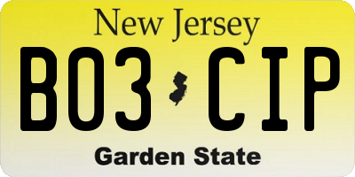 NJ license plate B03CIP