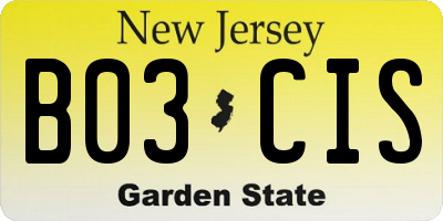 NJ license plate B03CIS