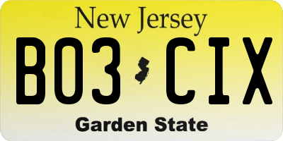 NJ license plate B03CIX