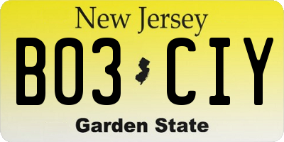 NJ license plate B03CIY