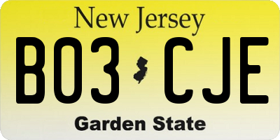 NJ license plate B03CJE