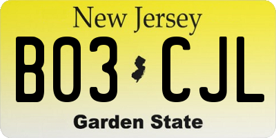 NJ license plate B03CJL