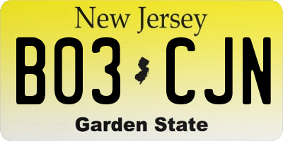 NJ license plate B03CJN