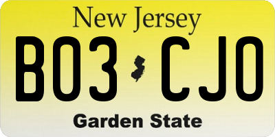 NJ license plate B03CJO