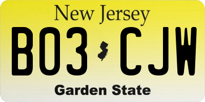 NJ license plate B03CJW