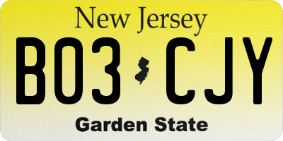 NJ license plate B03CJY