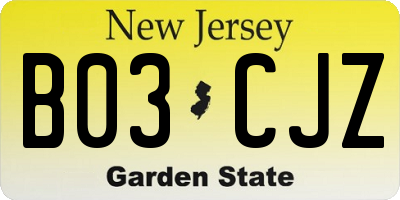 NJ license plate B03CJZ