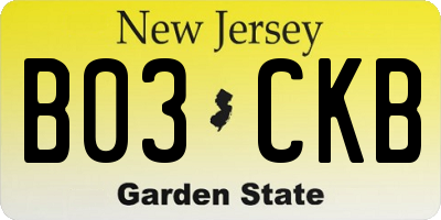 NJ license plate B03CKB
