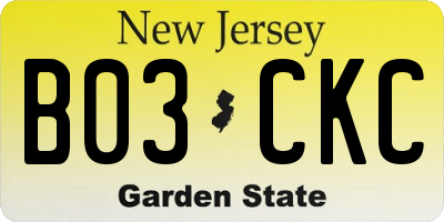 NJ license plate B03CKC
