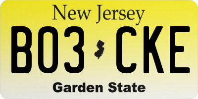 NJ license plate B03CKE