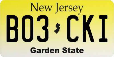 NJ license plate B03CKI
