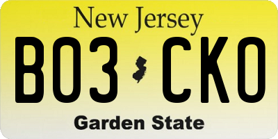 NJ license plate B03CKO