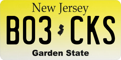 NJ license plate B03CKS