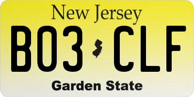 NJ license plate B03CLF