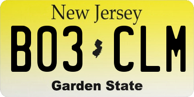 NJ license plate B03CLM