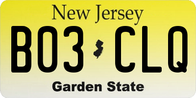 NJ license plate B03CLQ