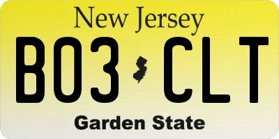 NJ license plate B03CLT