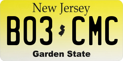NJ license plate B03CMC