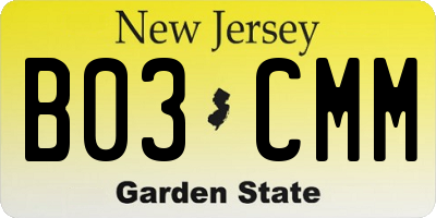 NJ license plate B03CMM